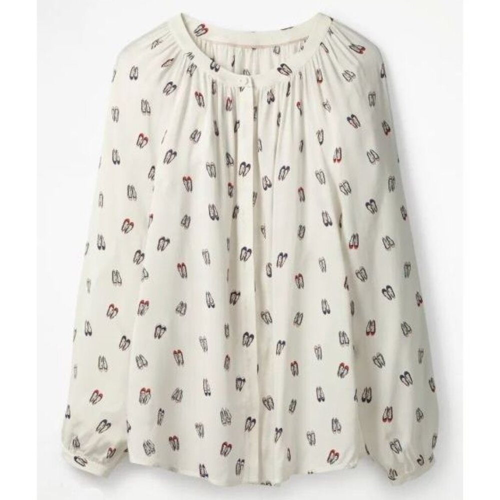 Boden Ivory Paris Button Down Blouse Multicolor Ballet Flats Print - 4